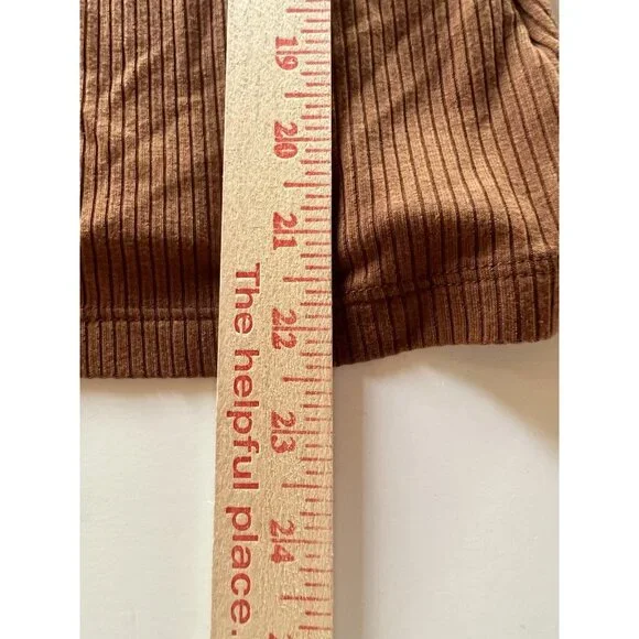 Reformation Jeans brown scoop neck puff sleeve ribbed long slv tshirt XL stretch - Picture 8 of 8